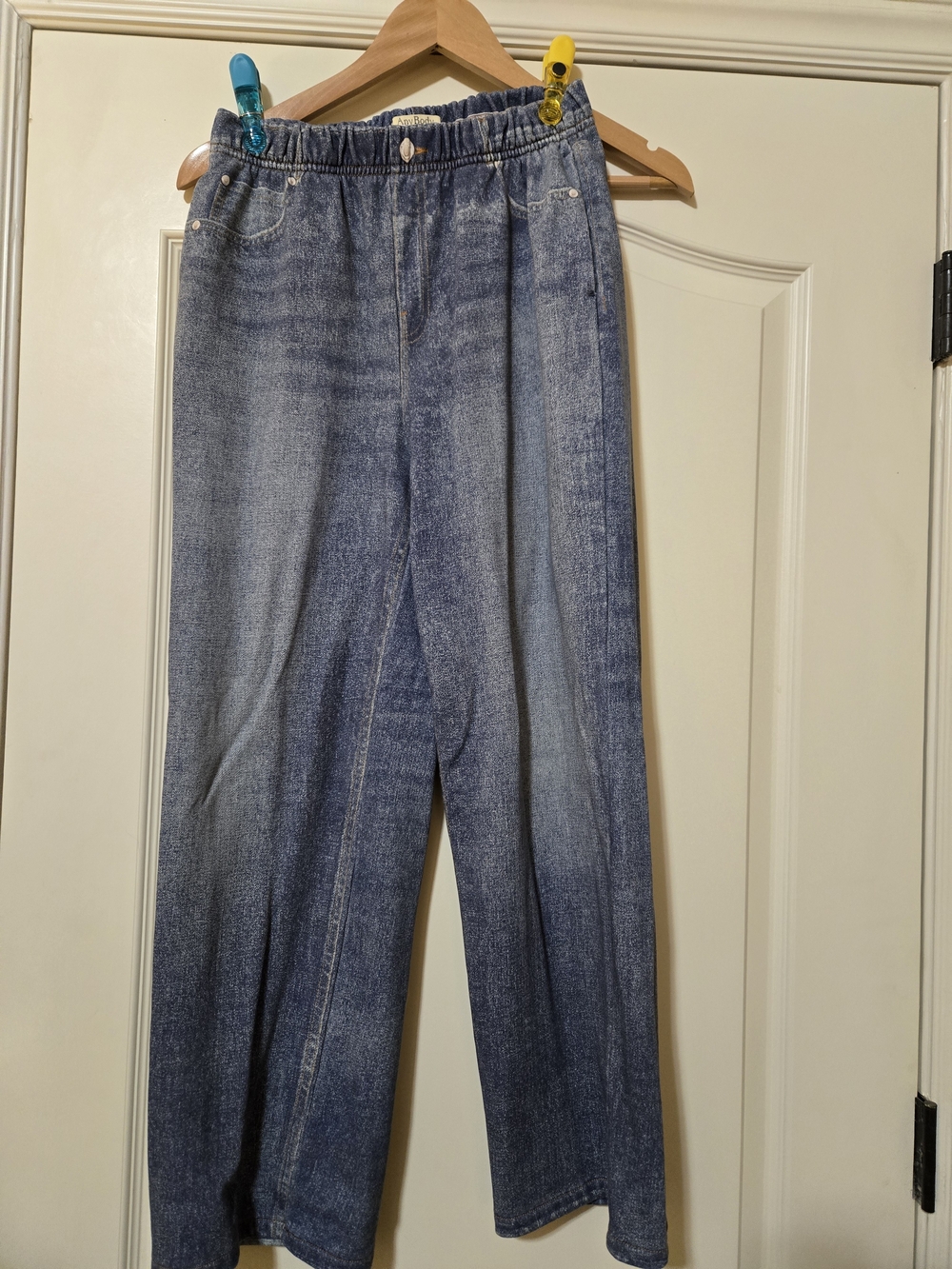AnyBody Wide-Leg Elastic-Waist Denim Look Stretchy Pants Soft Comfy